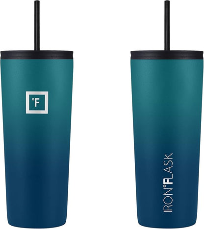 IRON °FLASK Classic Tumbler - Vacuum Insulated Stainless Steel Water Bottle, Double Walled, Drinking Cup, Insulated Travel Mug (Dark Night, 24 oz Solid Lid)