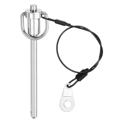uxcell 1 Pcs Quick Release Pin, 6.3x75mm(Dia. x L) Push-Button Ball Locking Pin 304 Stainless Steel Ring Handle Locking Pin with Wire for Audio Bimini Top Marine, Silver