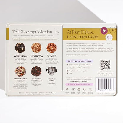 Tea Discovery Collection Assorted Tea Gift Set - 5 Hand-Crafted Loose Leaf Teas, Presentation Gift Box with Loose Leaf Steeper Included - Mixed Caffeine - 5 Unique and Flavorful Teas - 75 Cups