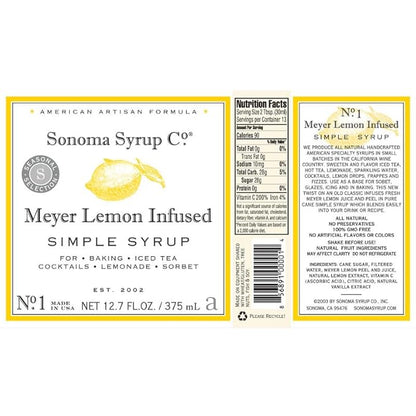 Sonoma Syrup Co. Meyer Lemon Infused Simple Syrup 12.7 fl oz | for Coffee, Cocktails, and Cooking | Hand Crafted in the USA