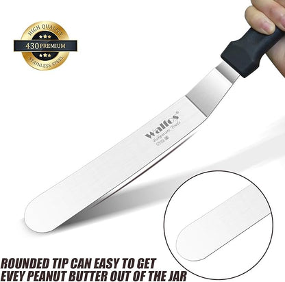 Walfos Icing Spatula, Stainless Steel Cake Spatula with Sturdy and Durable Handle Cake Decorating Spatula - Multi purpose Use for Home, Kitchen or Bakery (6” Angled + 8" Straight)…
