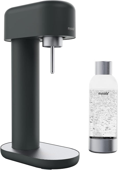 Mysoda Ruby 2 Sparkling Water Maker - Soda Streaming Machine Silent Carbonated Water Machine Robust Long-Lasting Aluminium Soda Maker 1L Water Bottle Without CO2 Cylinder - Black Silver Soda Machine