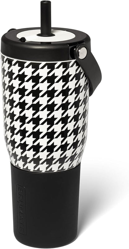 BrüMate Resa 35oz 100% Leakproof Travel Tumbler w/Handle & Straw | Flexible SoftSip Straw | Silicone Sleeve for Durability | Stainless Steel | Cup Holder & Travel Friendly Water Bottle (Houndstooth)