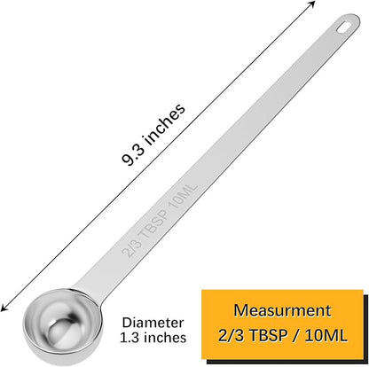 1PCS 2/3Tbsp(2tsp, 10ml) Extra Long Handle Measuring Spoon, Single Stainless Steel Individual Measure Scoop Only