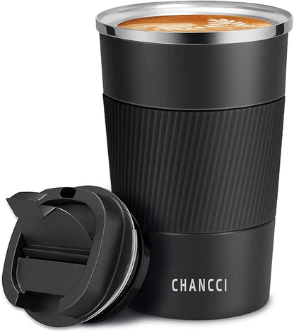 12oz Travel Coffee Mug Spill Proof, Insulated Coffee Mug with Lid, Leakproof Coffee Tumbler,Stainless Steel Vacuum Coffee Cup for Hot/Cold Drinks, Reusable Thermal Coffee Cup -380ml,Black