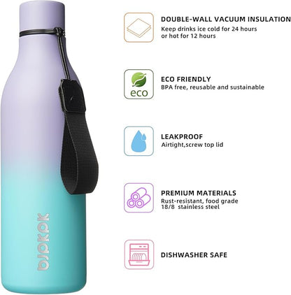 BJPKPK Insulated Water Bottles, 25 oz Stainless Steel Metal Water Bottle with Strap, BPA Free Leak Proof Thermos, Mugs, Flasks, Reusable Thermos for Sports & Travel, Lavender Mint
