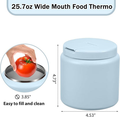 26oz Kids Thermos for Hot Food, Insulated Vacuum Food Jar with Buckle Lid, Stainless Steel Wide Mouth Leak Proof Insulated Lunch Container for School Picnic Travel, Blue