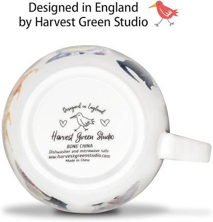 Cute Cat Mugs for Daily Coffee and Tea, Premium 20 oz Bone China Coffee Tea Hug Mug, Perfect Holiday and Birthday Gift for Cat Lovers, Designed in England by Harvest Green Studio