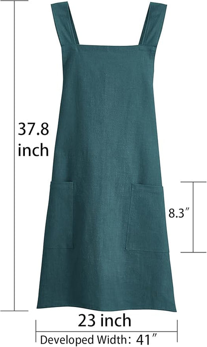 Soft Cotton Linen Apron for Women - Non-tie Cross Back Apron with Pockets, Great for Florist and Kitchen