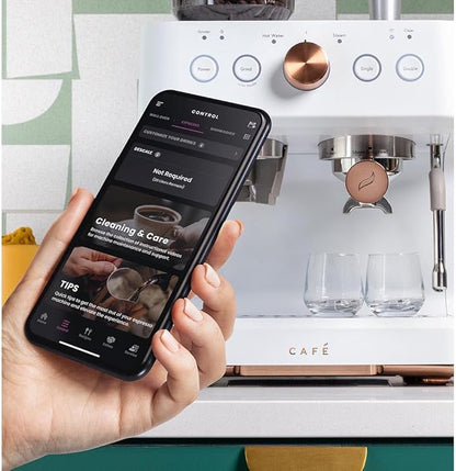 Café Bellissimo Semi Automatic Espresso Machine + Milk Frother | WiFi Connected, Smart Home Kitchen Essentials | Built-In Bean Grinder, 15-Bar Pump & 95-Ounce Water Reservoir | Matte White