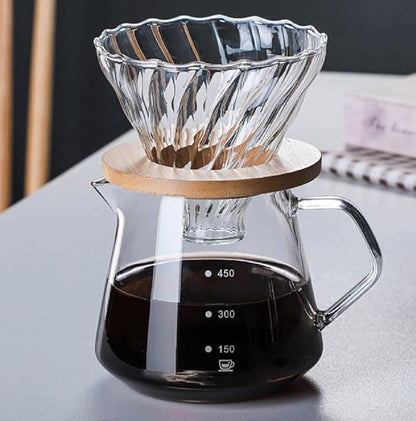 Pour Over Coffee Maker - 20 OZ /600ML Glass Carafe Coffee Server with Glass Coffee Dripper/Filter, Drip Coffee Maker Set for Home or Office, 1-5 Cups