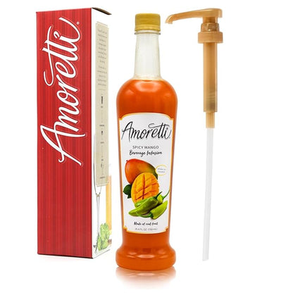 Amoretti - Spicy Mango Beverage Infusion, 94 Servings Per Bottle (750 ml) - Drink Mix & Water Enhancer with Pump for Flavoring Cocktails, Waters, Teas, and other Beverages, Preservative Free