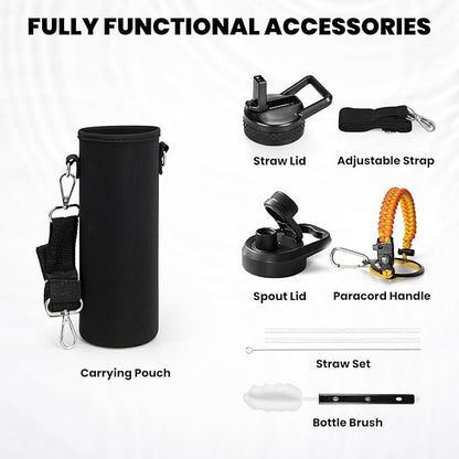 Insulated Water Bottle 20 oz, Triple Wall Vacuum Stainless Steel (Cold for 48 Hrs), Leak Proof & Non-BPA, Kids Water Bottle Jug for School with Straw Spout Lids, Ombre Orange