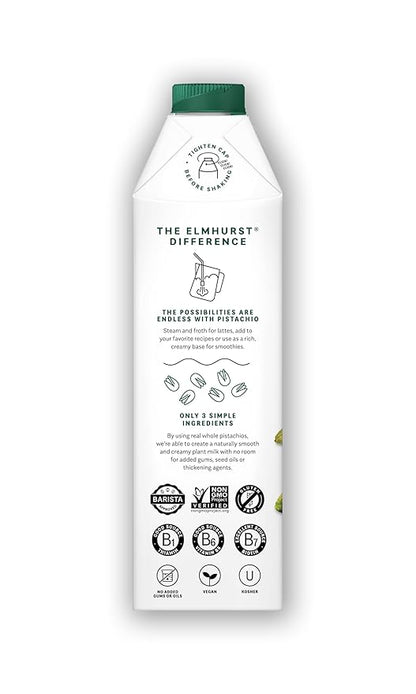 Elmhurst 1925 Pistachio Milk Unsweetened - 32 Ounce (Pack of 6) Dairy-Free, Gluten-Free, Vegan, Kosher, Shelf Stable Milk Made with Water & Pistachios for Healthier, Simpler Plant-Based Alternatives