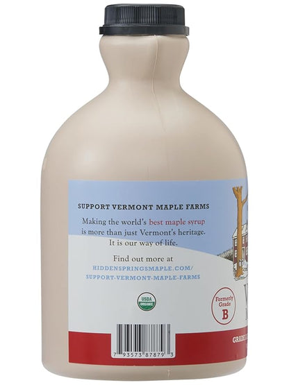 Hidden Springs Maple Organic Vermont Maple Syrup, Grade A Dark Robust (Formerly Grade B), 32 Ounce, 1 Quart, Family Farms, BPA-free Jug