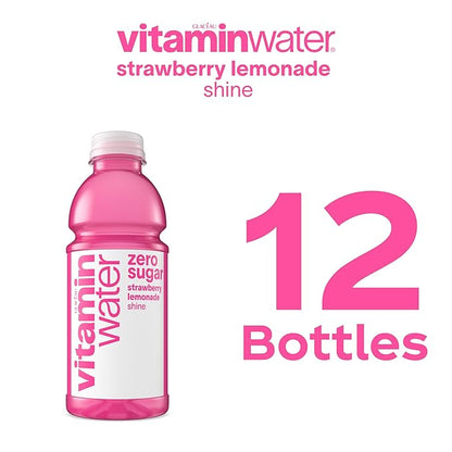 vitaminwater Shine Strawberry Lemonade Zero Sugar, Flavored Water Beverage, 20 fl oz Bottles, 12 Pack