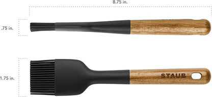 STAUB Pastry Brush, Perfect for Evenly Glazing Pastries and Basting Meats, Durable BPA-Free Matte Black Silicone, Acacia Wood Handles, Safe for Nonstick Cooking Surfaces