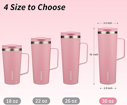 BJPKPK Insulated Tumbler with Handle, 30oz Insulated Tumblers with Lid and Straw, Stainless Steel Metal Water Bottles, Coffee Travel Mugs, Cups, Light Pink