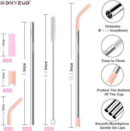 Quality Upgraded 9In Medical Grade 316 Stainless Steel Straws Set 1 PCS with 3 Silicone Accessories, 1 Straw Brush, 1 Storage Case, BPA Free, Eco-Friendly Metal Straws Reusable