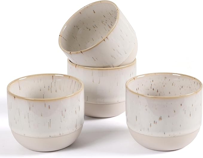 Ceramic Espresso Cups Set of 4, Double Walled Espresso Coffee Mugs for Nespresso Cups, Special glazed Demitasse Cups Expresso Coffee Cup for Espresso Machine (White)