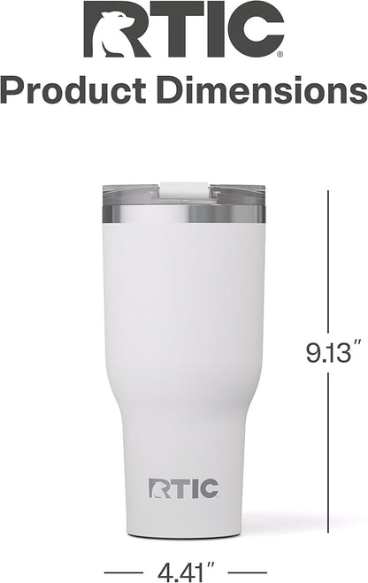 RTIC 40oz Essential Tumbler with Lid, Insulated, Stainless Steel, Metal, Double Wall Vacuum-Insulation, Ceramic Lined, Travel Cup for Iced Coffee, Tea, Hot and Cold Drink, White