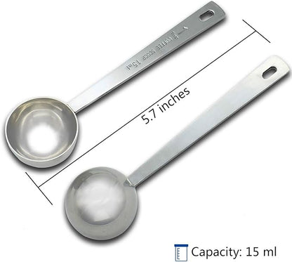 Timoo Coffee Measuring Scoop 1 Tablespoon long handle Stainless Steel spoon for Coffee, Milk Powder, Fruit Powder, Set of 5