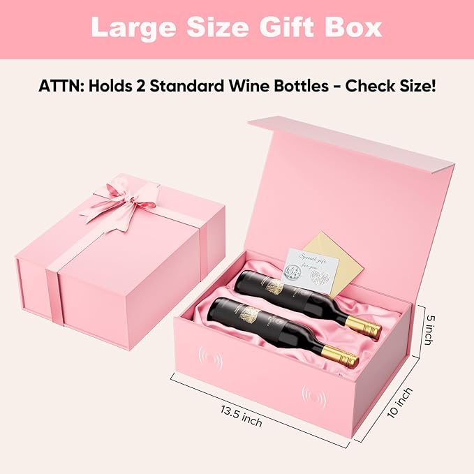 Large Pink Gift Box with Lid: 5 Pack 13.5×10×5 Inches - Strong Magnetic Closure for Valentines Birthdays Wedding Gifts – Perfect for Couples Friends Family