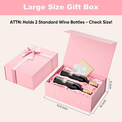 Large Pink Gift Box with Lid: 5 Pack 13.5×10×5 Inches - Strong Magnetic Closure for Valentines Birthdays Wedding Gifts – Perfect for Couples Friends Family