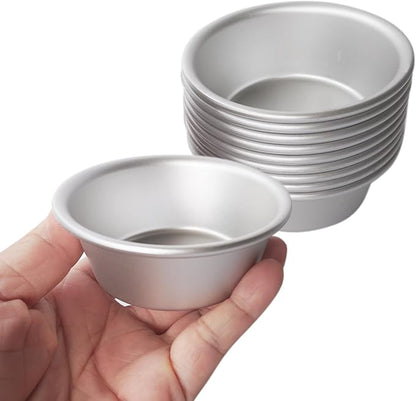 Aluminum Alloy Tart Pan, 3 Inch Cute Flan Mold, 10 Pieces Egg Tart Molds for Baking Pastel de Nata, Pie, Tartlet, Popover - Silver Tin