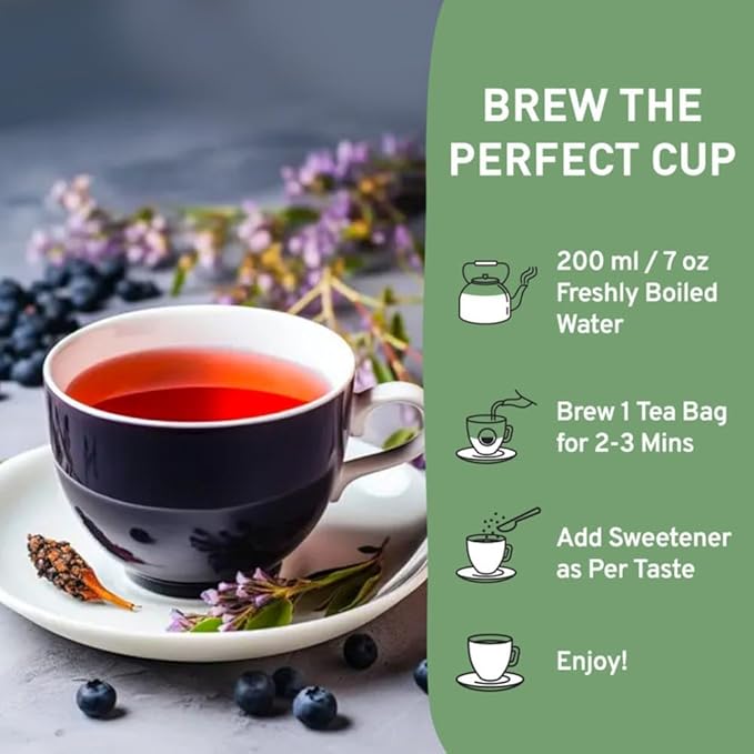 HANDPICK, Wild Blueberry Tea Bags (100 Count), True Premium Blueberry Herbal Tea with Hibiscus, Rose & Licorice | Brew Iced/Hot Tea