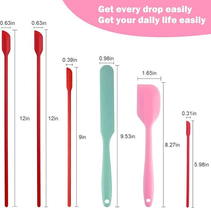 Mini Silicone Spatula Set 6 PCS Food Grade Small Jar Spatula with Long Handle Makeup Spatula Tool Heat Resistant Kitchen Utensils for Baking Cooking Mixing Tiny Scraper