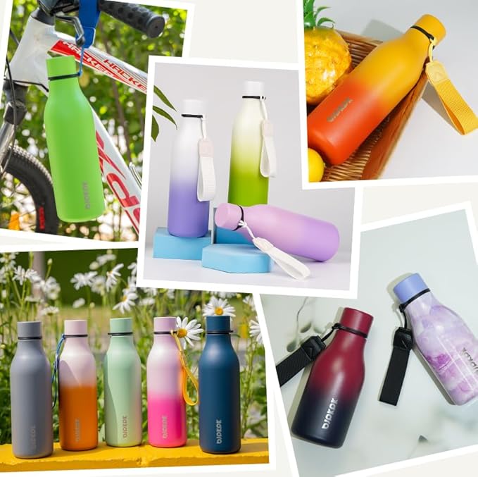 BJPKPK Insulated Water Bottles, 12oz Stainless Steel Metal Water Bottle with Strap, BPA Free Leak Proof Thermos, Mugs, Flasks, Reusable Water Bottle for Sports & Travel, Sakura