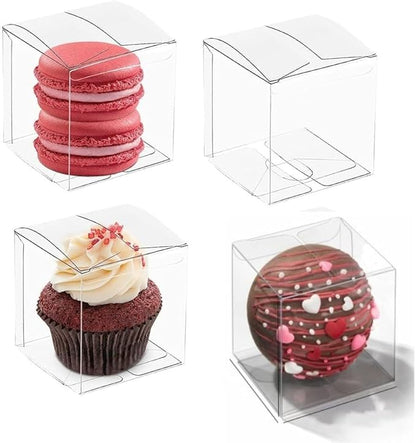 RomanticBaking 50 Pack Bulk 2x2x2 Inch Clear Gift Boxes Macaron Boxes Gift Boxes Small Chocolate Bomb Box Birthday Wedding Party Favor Boxes