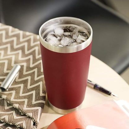 DOMICARE 20oz Stainless Steel Tumbler Bulk with Lid, Double Wall Vacuum Insulated Travel Mug, Powder Coated Coffee Cup (Powder Red, 12)