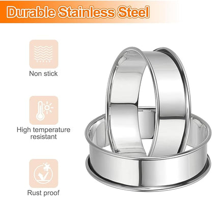 HARFINGTON 8pcs Crumpet Rings 3.94" Nonstick Round Cake Ring Stainless Steel Double Rolled English Pastry Rings for Kitchen Baking Crumpet Dessert, Silver