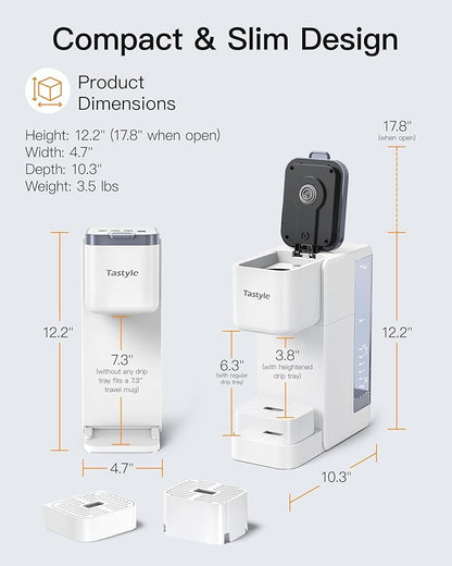 Single Serve Hot & Iced Coffee Maker with Strong Brew, 40oz Removable Reservoir, 6 Brew Sizes, Compatible with K Cup and Grounds, Compact for Home, Office, RV and Dorm, White (2.0 Version)