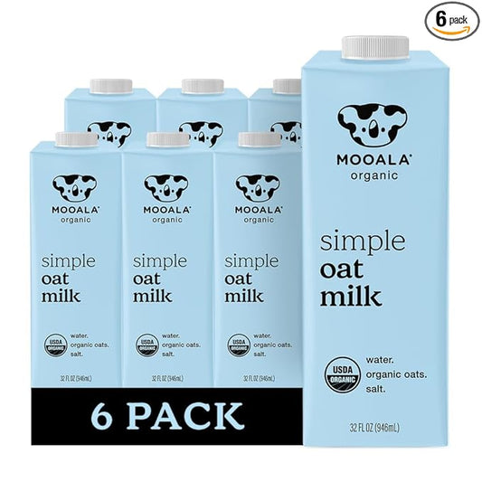 Mooala Organic Simple Oat Milk, 32oz - 3 Ingredient, Shelf Stable, No Gums, No Oils, No Fillers, Non-GMO, No Additives, Dairy Free Plant Based Milk, 6 pack