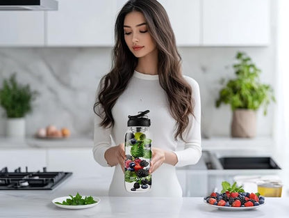 Glass Water Bottles with Stainless Tea Infuser 32oz, BPA-Free, Wide Mouth, Leakproof, Protective Sleeve, Borosilicate Glass for Tea and Fruit Infusions, Durable Travel Companion, Reusable Bottle