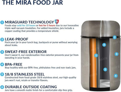 MIRA 2 Pack Insulated Food Jar Thermos for Hot Food & Soup, Compact Stainless Steel Vacuum Lunch Container, 13.5 oz, Cactus Green, Denim
