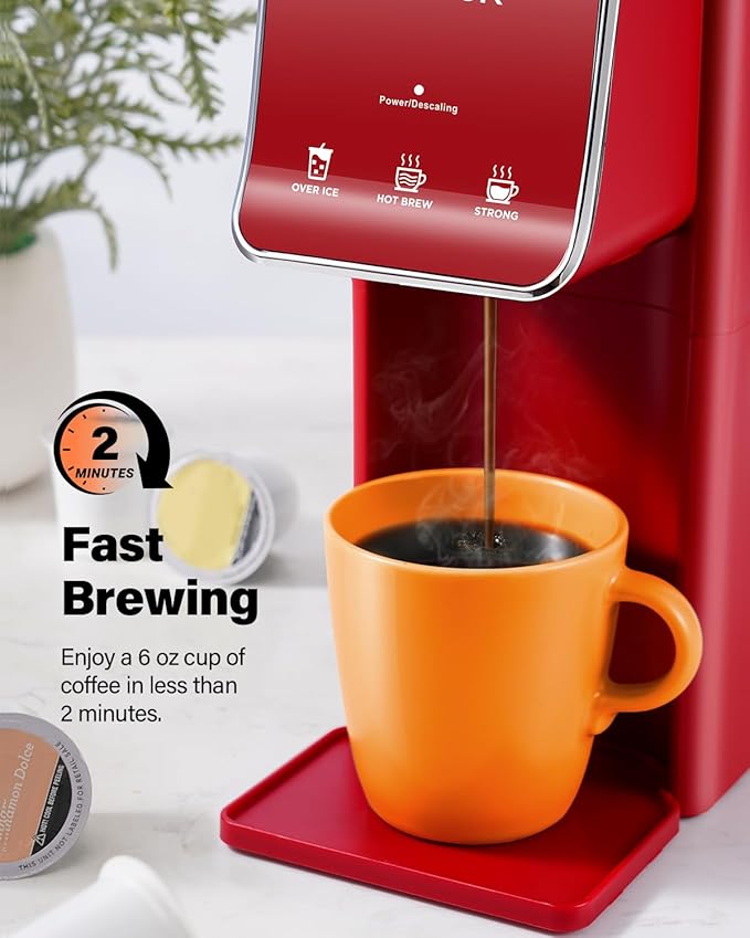 SHARDOR Hot & Iced Coffee Maker, K Cup Coffee Maker Compatible with Ground Coffee, Single Serve Coffee Machine with Bold Setting, Reusable Filter, Travel Mug Friendly, Compact Design, Red