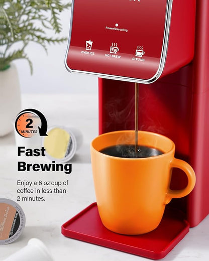 SHARDOR Hot & Iced Coffee Maker, K Cup Coffee Maker Compatible with Ground Coffee, Single Serve Coffee Machine with Bold Setting, Reusable Filter, Travel Mug Friendly, Compact Design, Red