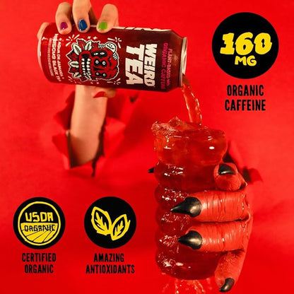 Drink Weird Organic Agua de Jamaica Hibiscus Black Tea – 16oz Cans, 160mg Organic Caffeine, Pack of 12 – Bold & Refreshing Energy Drink Alternative