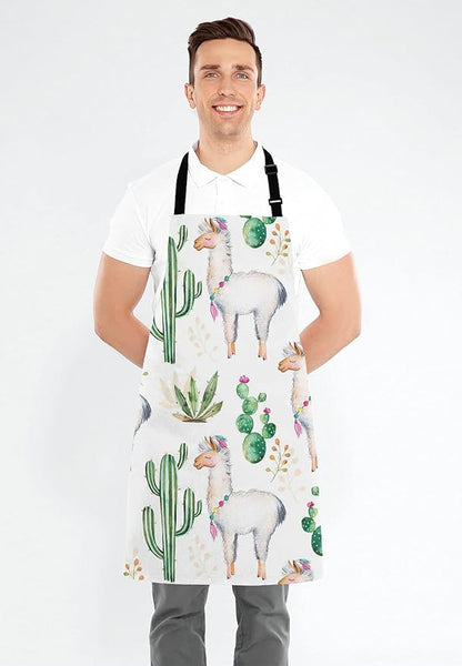 Llama Cacti Apron for Women and Men, Adjustable Kitchen Chef Apron for Cooking Baking - Cute Birthday, Anniversary, Mother's Day Apron Presents for Mom Wife Girlfriend Aunt Grandma