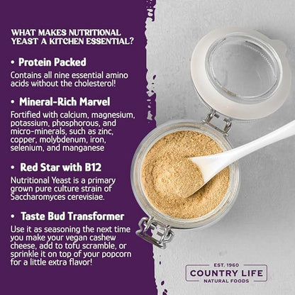 Country Life Nutritional Yeast Flakes with B-12, Fortified, Vegan, High Protein, Bulk Box, 50 lb