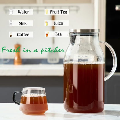Karafu Glass Pitcher with Lid, 100 Ounces Wide Mouth Heat Resistant Water Jug for Hot/Cold Water, Ice tea and Juice Beverage