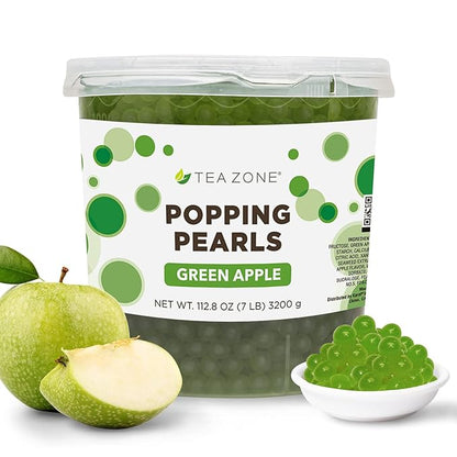 Tea Zone [7 Pounds] Green Apple Popping Pearls for Boba Tea Beverages, Sweets, Ice Cream Topping | B2060