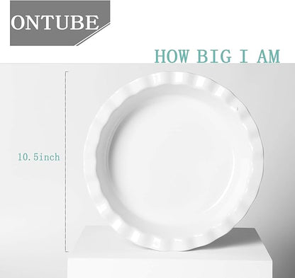 ONTUBE 10.5-Inch Deep Pie Pans 50oz, Ceramic Large Round Pie Tins for Baking, (White 2 Pieces)
