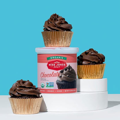 Miss Jones Baking Organic Buttercream Frosting, Perfect for Icing and Decorating, Vegan-Friendly: Rich Fudge Chocolate (Pack of 6)