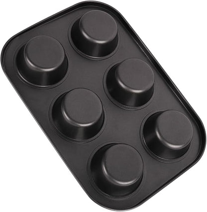 2 Packs Nonstick Round Muffin Baking Pan Tin, 6-Cup Muffin Tin, Cupcake Pans, Cheesecake Pans, Carbon Steel, Black