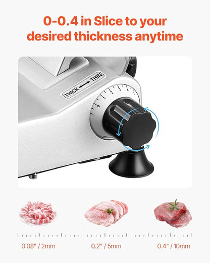VEVOR Commercial Meat Slicer, 10 inch Electric Deli Food Slicer, 180W Meat Cutter with a Premium 65Mn Blade, 0-0.4 inch Adjustable Thickness, Food Slicer Machine for Meat Vegetables Hard Bread Cheese